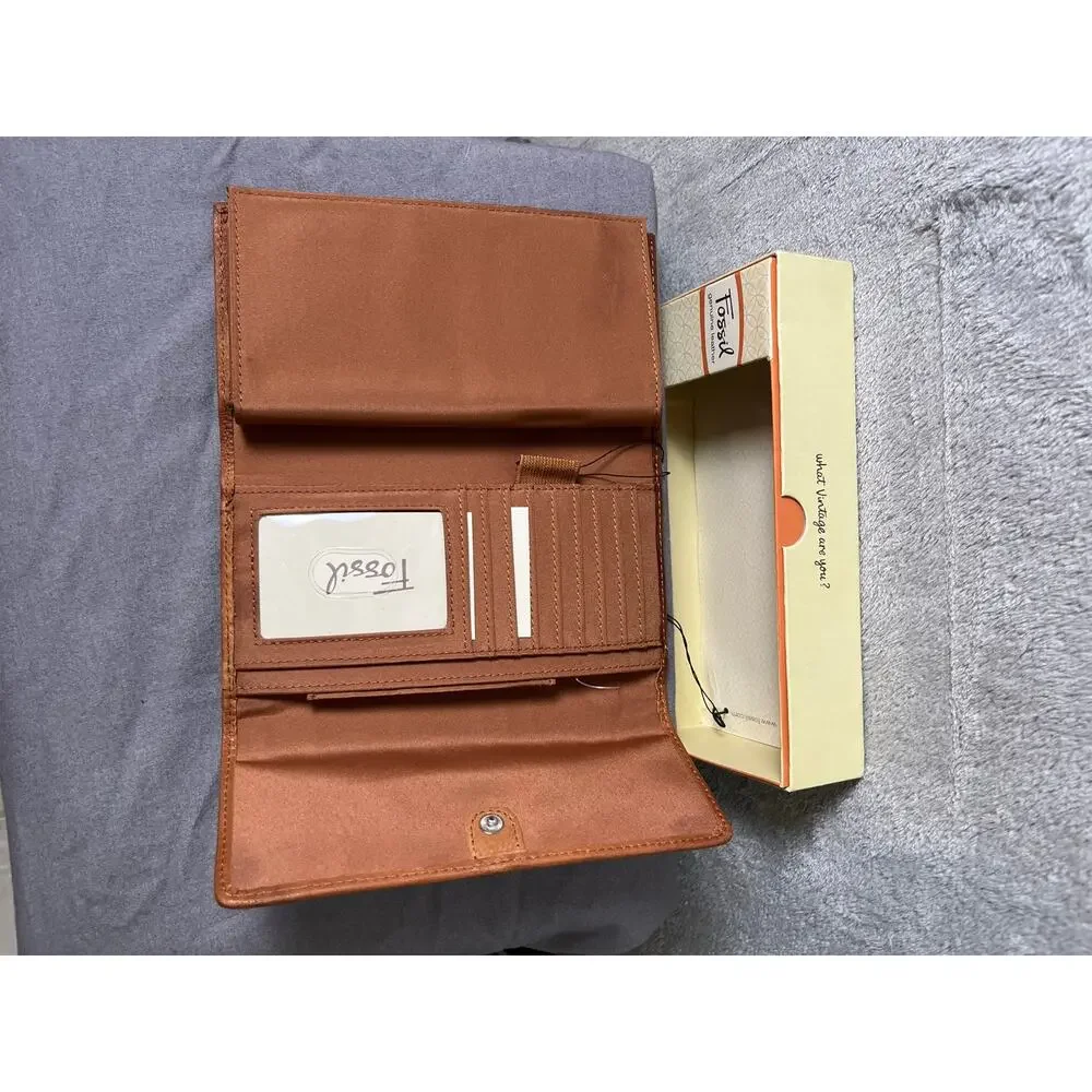 Vintage Fossil Leather Colorblock Patchwork Wallet Rainbow Boho Indie Artisan